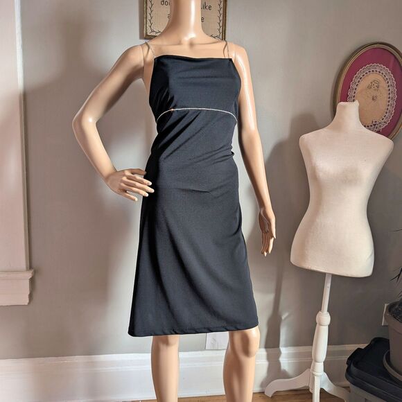 Vintage 90s Express Mini Dress Formal Cocktail Empire Waist Rhinestone Size 11 - Picture 2 of 13